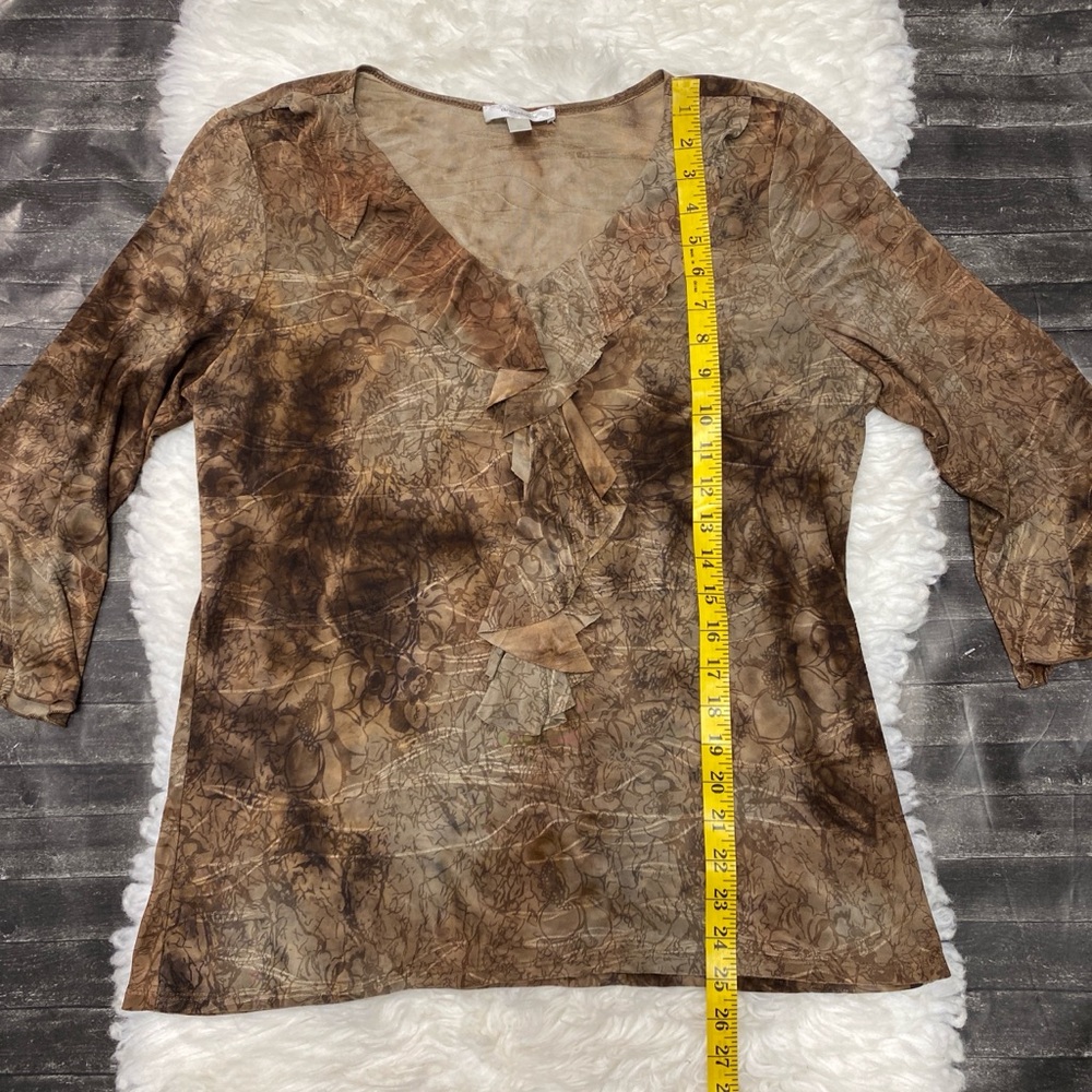 DRESSBARN BOHO BROWN ABSTRACT PRINT BELL SLEEVE Y2K FESTIVAL ROMANTIC - Picture 3 of 9
